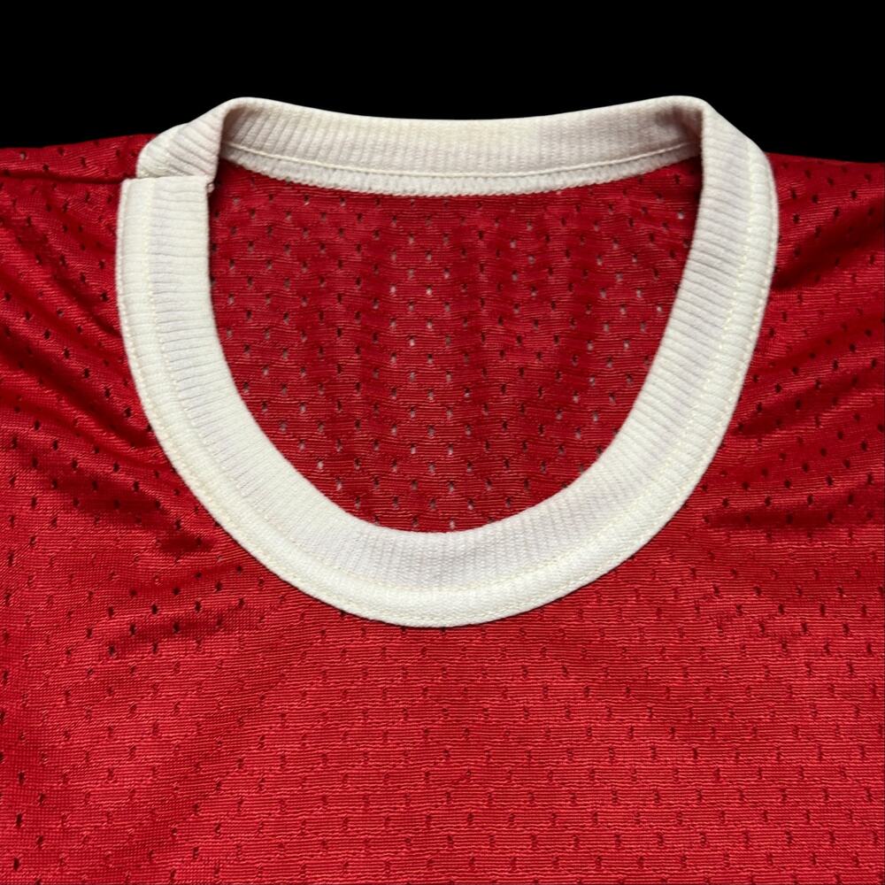 Vintage 70s Peerless Hellcats Softball Womens Tee Shirt Mesh Jersey Red Sz L - Picture 5 of 6